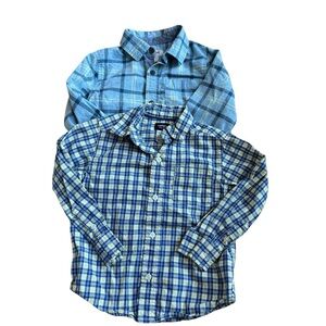 Bundle 3T Toddler Boys 2PC Dress Shirt Plaid Check Blue Yellow Long Sleeve
